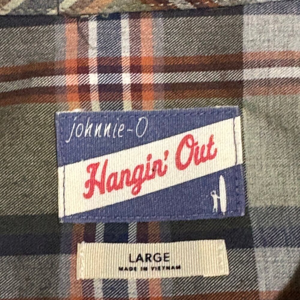 Johnnie-O Hangin' Out Plaid Long Sleeve Shirt Men's Large Pine Green - Euc View 6